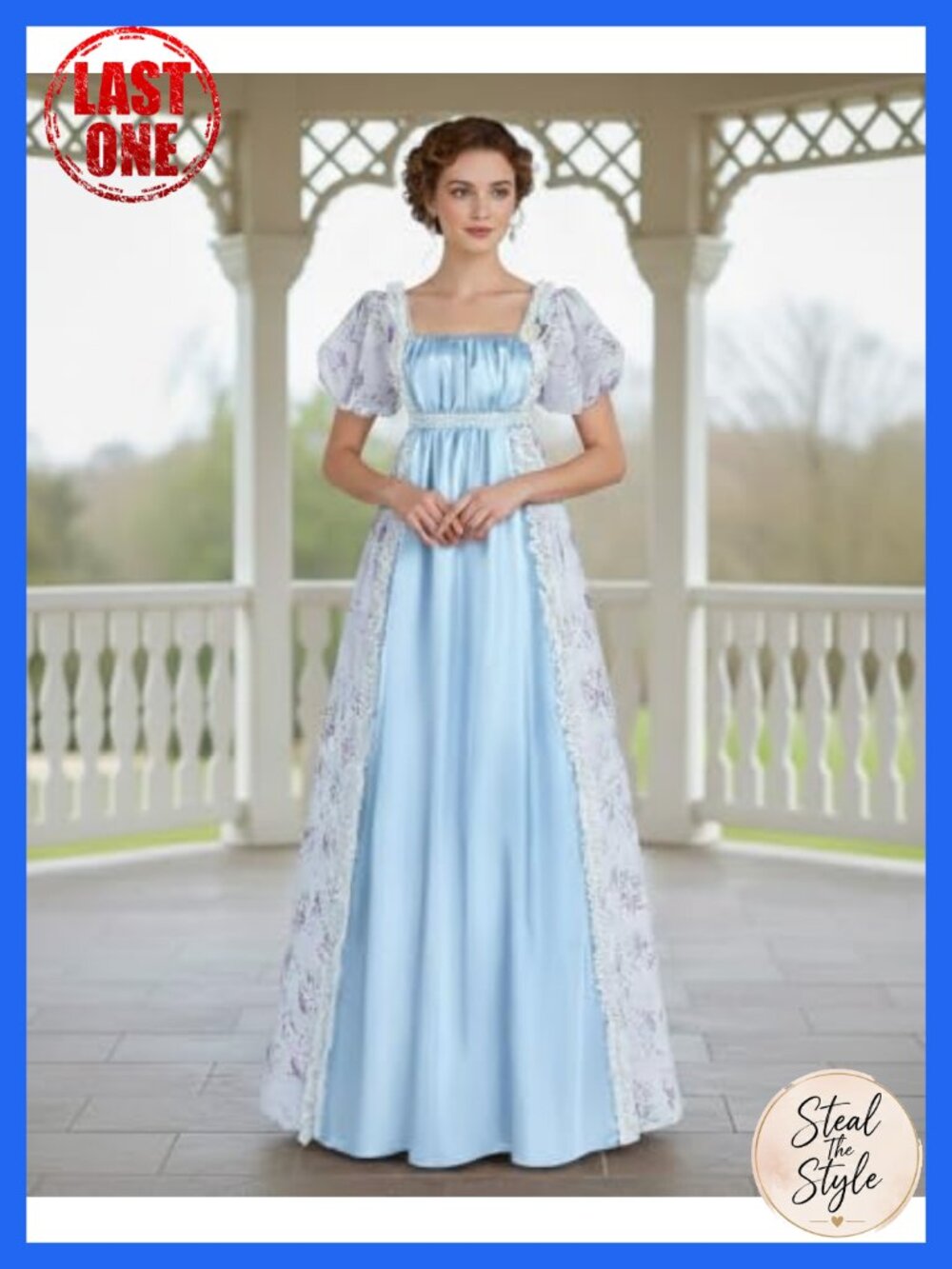 Regency Dress Empire Waist Victorian Gown Satin Chiffon Costume - Picture 2 of 6